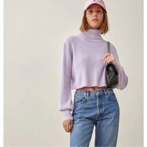Reformation Lilac Luisa Cropped Turtleneck Sweater